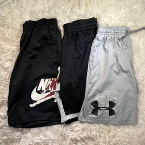 NIKE and UNDER ARMOUR lot of 3 shorts. Boys size L